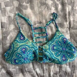 Hollister Neon Green and Blue Bikini Top